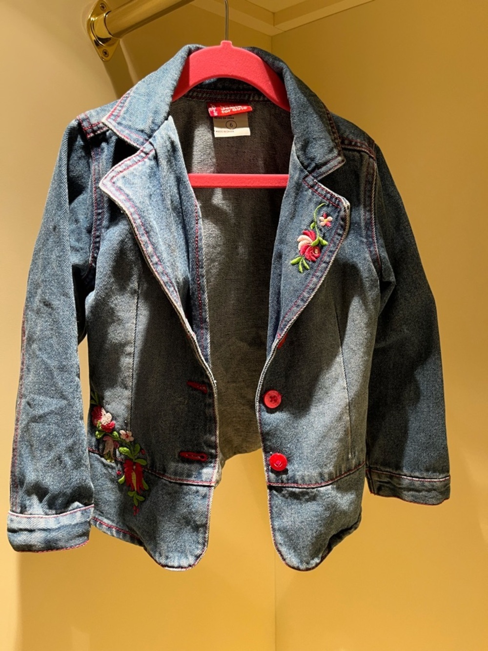 Levi's Kids Denim Jean Jacket with Pink & Red Floral Embroidery - Picture 4 of 8